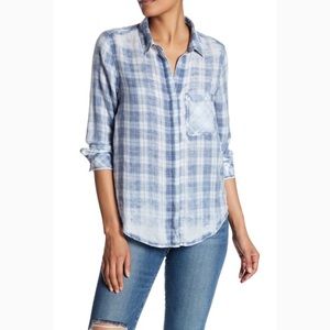 Susina Plaid Burnout Collar Shirt